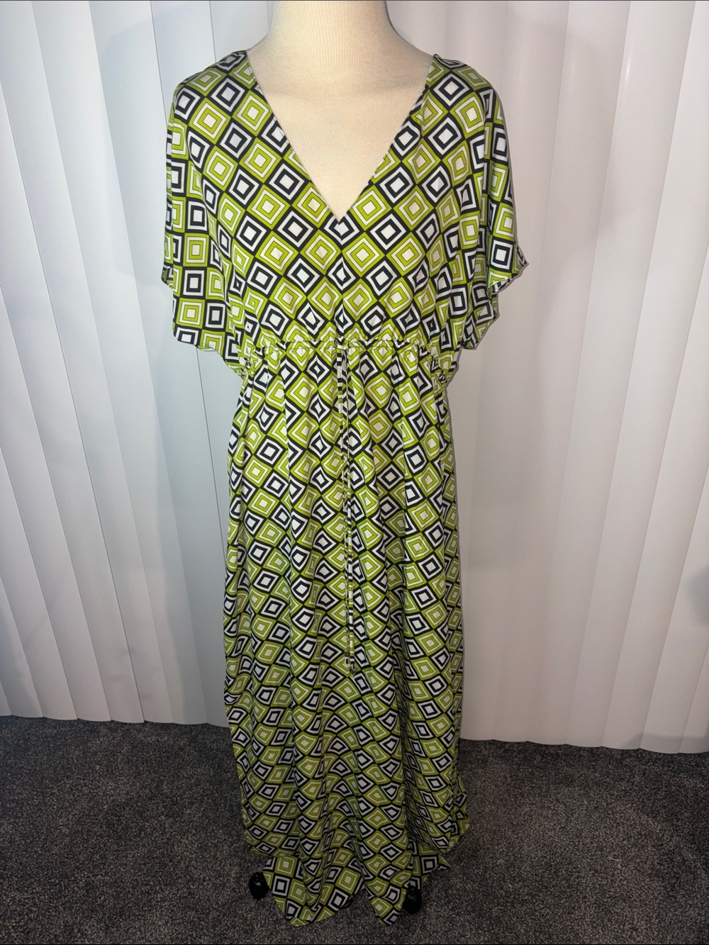 MICHAEL Michael Kors NWOT Lime Green Geometric Diamond Maxi Dress Large